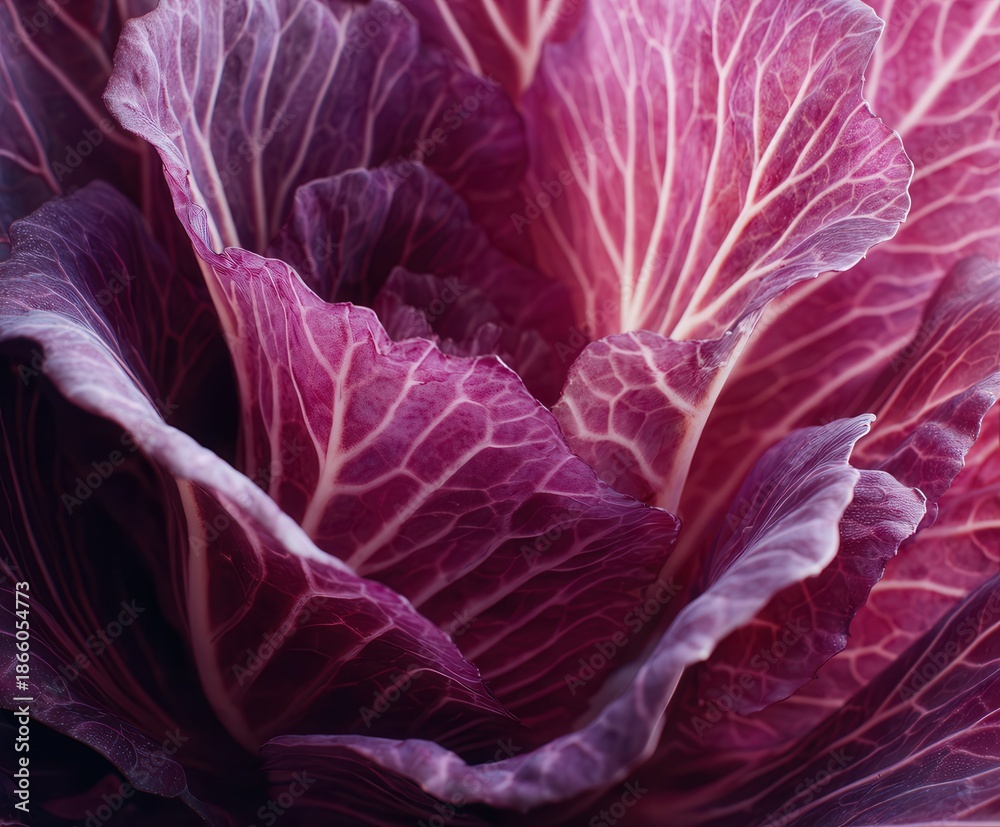 Obraz premium red cabbage leaves with detailed veins and natural color gradients