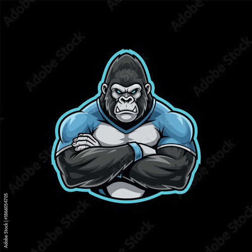 Illustration of a cartoon gorilla with a strong expression.