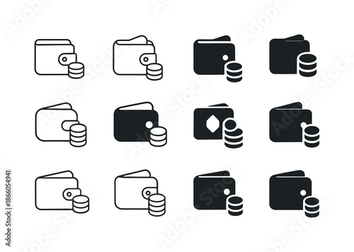 Youth Financial Literacy Icons. Financial literacy for youth. Icon set. Set Logo of Financial literacy for youth: wallet with coins. harmonious logo variations