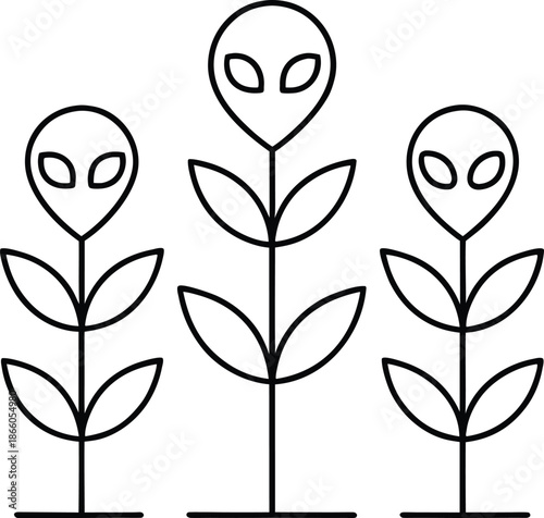 alien flora line art vector illustration on transparent background