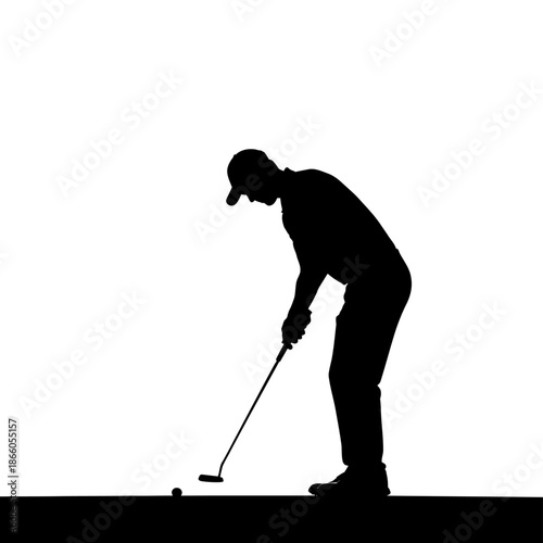 Silhouette of a golfer putting on the green.