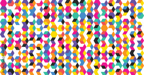 Vibrant geometric hexagon pattern on white background