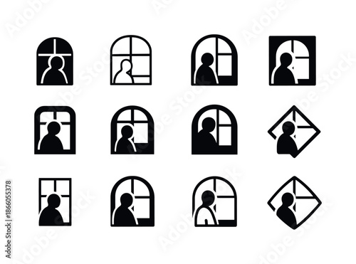 Icons of Solitude. The Emotional Impact of Being Alone in Hard Times. Icon set. Set Logo of The Emotional Impact of Being Alone in Hard Times: person looking