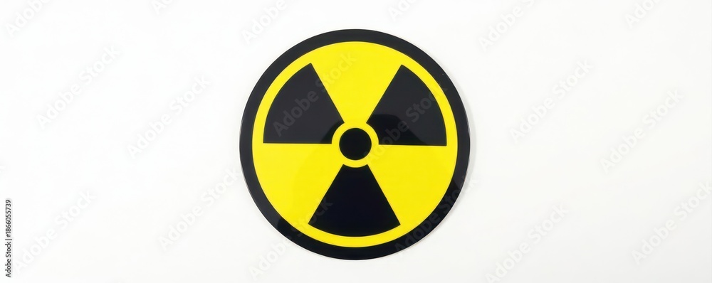 Obraz premium Black radiation hazard symbol in yellow circle on white background , alert, illustration