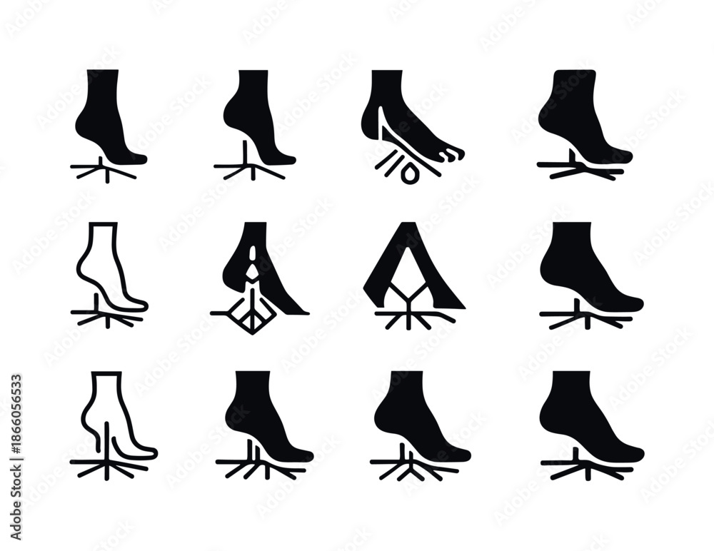 Fototapeta premium Harmonious Posture Logos. Postural alignment. Icon set. Set Logo of Postural alignment: foot grounding. harmonious logo variations of the same emblematic