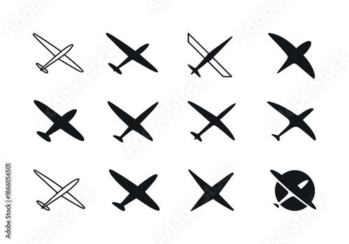 Gliding Icon Set. gliding. Icon set. Set Logo of gliding: soaring wing silhouette. harmonious logo variations of the same emblematic concept, each with