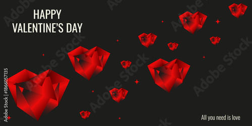 Modern Vibrant color Valentine's Day horizontal vector banner. Elegant Valentine's Day banner with trendy Gradient red Heart wave pattern. Perfect Valentine ads banner layout. EPS 10