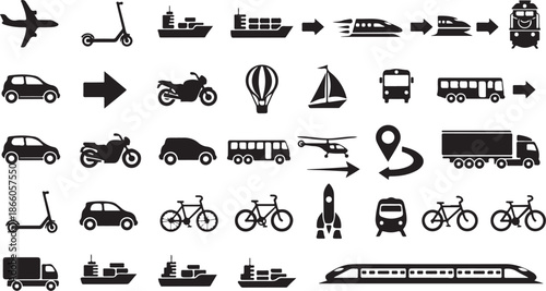 vehicle icons pack vector silhouette set.eps