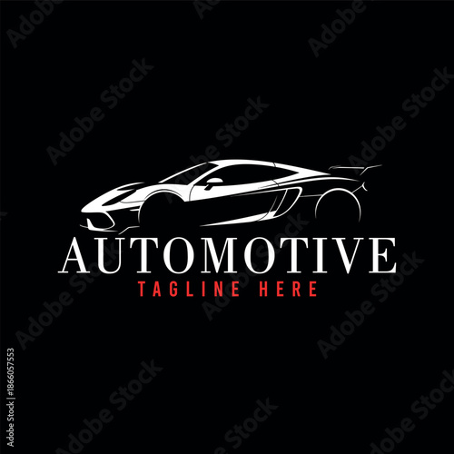 Luxury Sports Car Logo Template on Black Background.