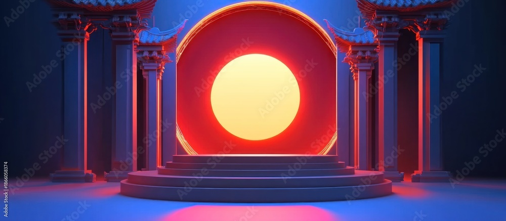 custom made wallpaper toronto digitalElegant oriental architecture with glowing moon and vibrant colors, showcasing cultural richness