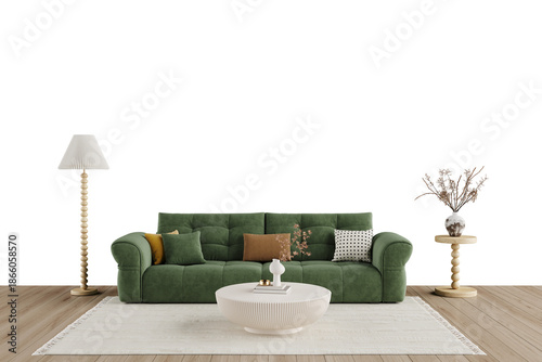 Fotografija Modern Green Sofa Living Room Furniture Set Isolated on Transparent Background,