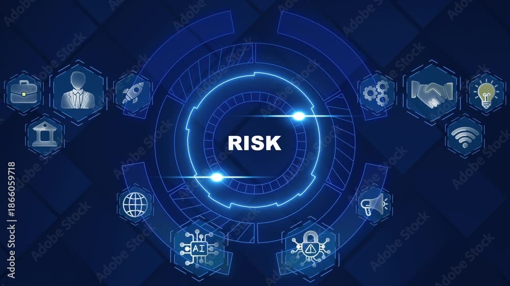 Risk Management Concept with Business and Technology on Blue Background ...