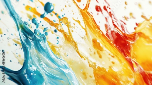 Dynamic Abstract Composition of Splashing Colorful Liquids with Droplets