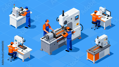 Workers operating industrial machinery