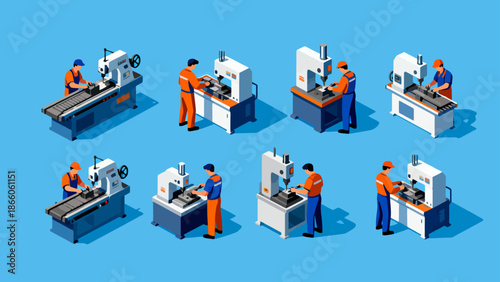 Workers operating industrial machinery
