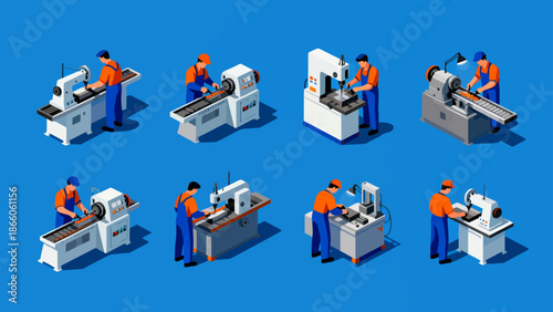 Workers operating industrial machinery