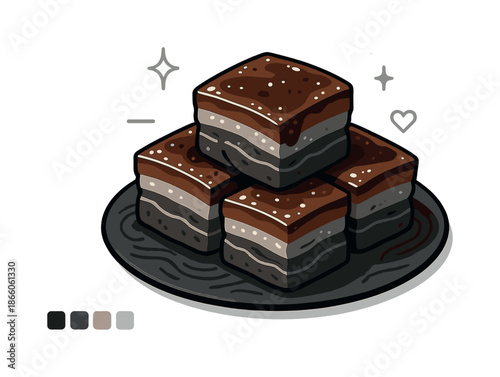 Braised Pork Belly Delight. Braised pork belly. Cubes of pork belly shimmer with caramelized glaze, soft curves capturing tender layers. Light icons show