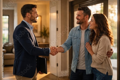 Wallpaper Mural Agreement handshake between builder sales agent and homeowner inside residence Torontodigital.ca