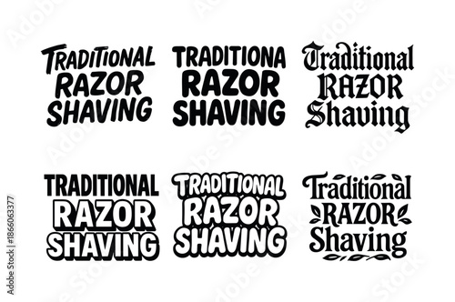 Creative Shaving Typography. Traditional razor shaving. Set lettering. harmonious lettering variations of the same emblematic concept, each with different