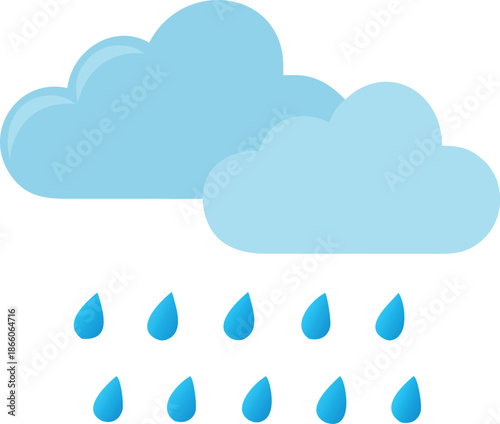 a simple illustration depicts blue clouds and falling raindrops representing rainy weather high quality