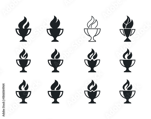 Champion Mindset Icons. The champion mindset. Icon set. Set Logo of The champion mindset: flame of victory. harmonious logo variations of the same emblematic
