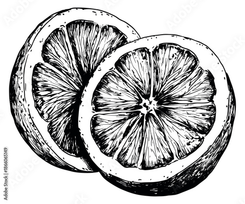 Hand drawn line art lemon set featuring two cut halves for healthy food concepts