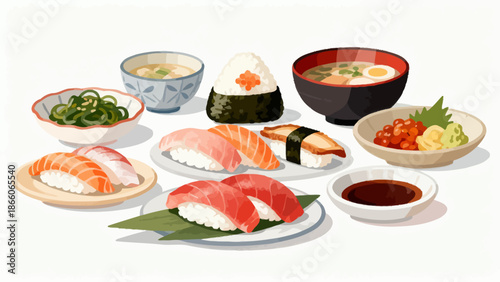 Japanese sushi and meal dishes