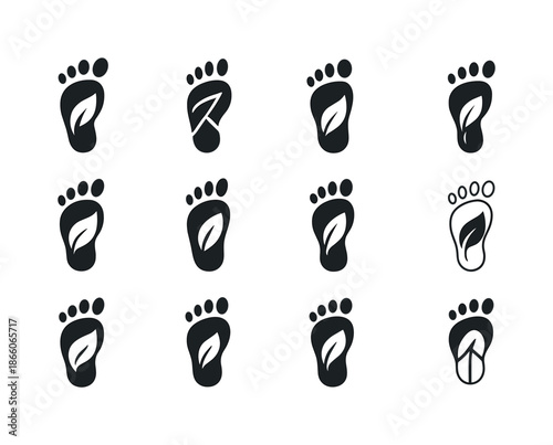 Ethical Consumerism Logos. ethical consumerism trends. Icon set. Set Logo of ethical consumerism trends: carbon-neutral footprint. harmonious logo variations