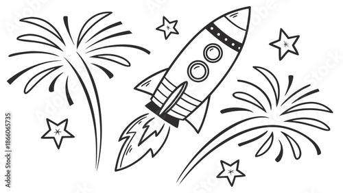 Hand Drawn Fireworks Doodle Set – Sketch Celebration Rocket Icons