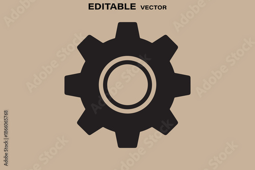 Black gear icon on beige background