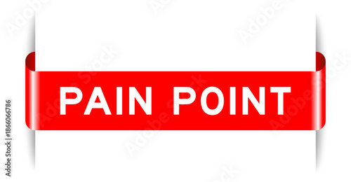 Red color inserted label banner with word pain point on white background