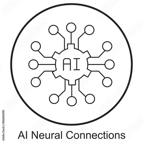 AI Neural Connections Icon, Artificial Neural Network, Digital Synapse Mind, Intelligent Neural Web, vector