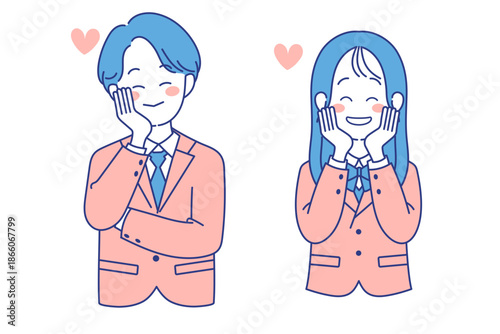 学生　男女　ときめき　ポーズ
