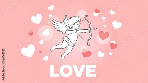 Valentine's day cupid illustration with hearts and love concept