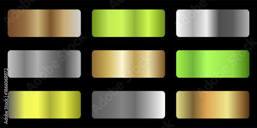 Collection of gold silver bronze and rose gold gradient texture background vector