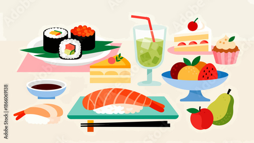 Assorted food and drinks on table