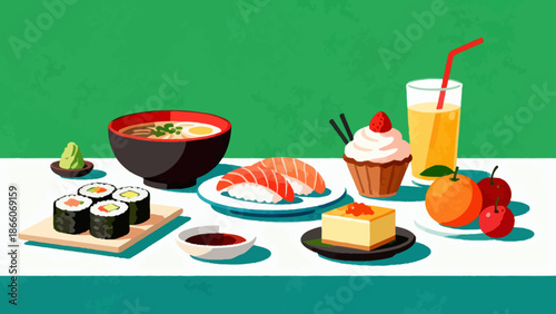Japanese food spread on table