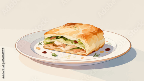 Illustration of a layered pastry dish