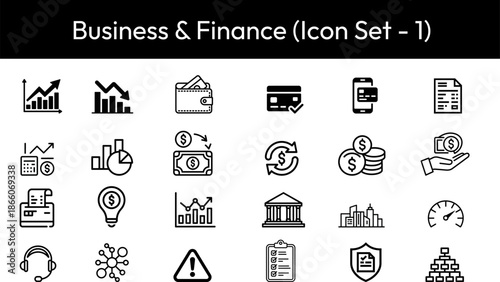Business and finance icon set for financial analysis and management