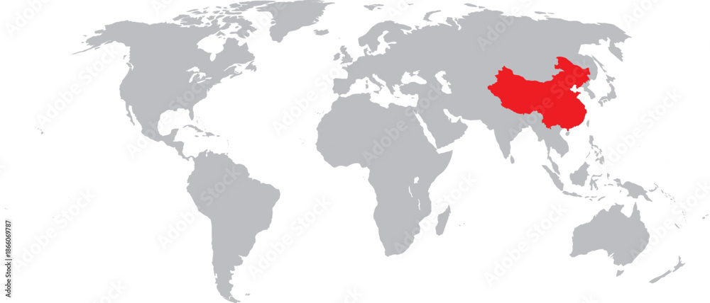 Naklejka premium China Highlighted on World Map Vector Design