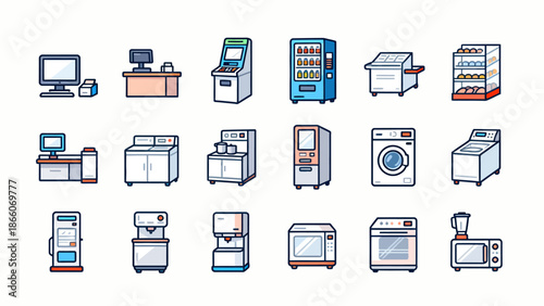 Set of icons depicting various appliances and equipment