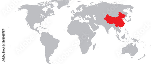 China Highlighted on World Map Vector Design