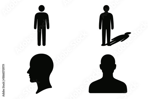 Silhouette icons of human figures and profiles in various poses