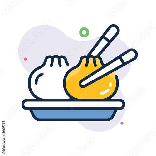 A visually appealing flat outline icon of dumplings food