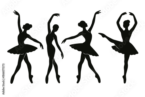Silhouette of female ballet dancers in elegant poses