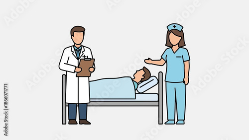 Doctor and Nurse Care for Patient in Hospital Bed