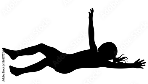 Swimmer silhouette. Female athlete or girl swimming freestyle stroke in water. Black vector illustration of water sport activity isolated on white.