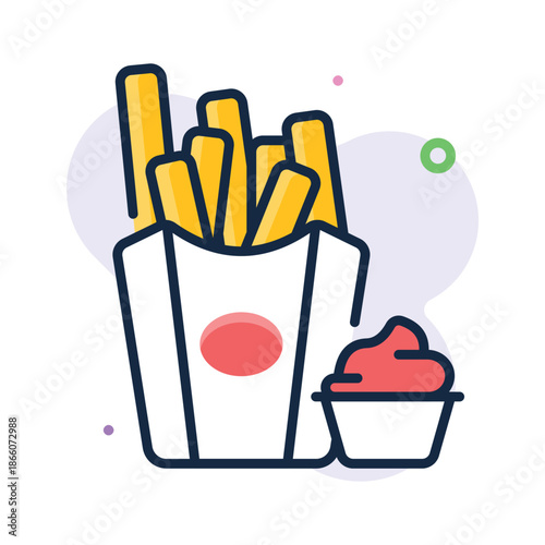 Fries with tomato sauce, modern flat outline icon of fries potato snack