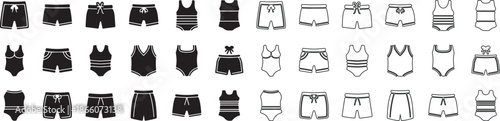 Collection of Swimwear and Underwear Vector Icons in Solid and Outline Styles isolated PNG with Transparent Background