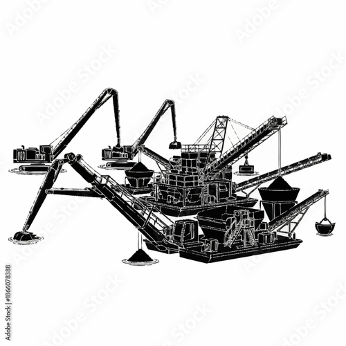 Heavy industrial machinery for mining and construction operations.